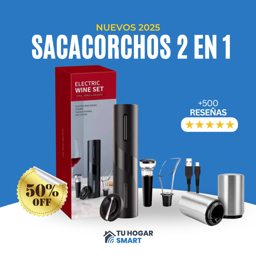 WINE SET - 2 En 1 Sacacorchos Eléctrico Vinos Destapador Acero Imantado